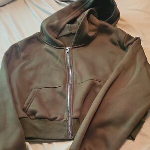 Olive Green Cropped Hoodie
